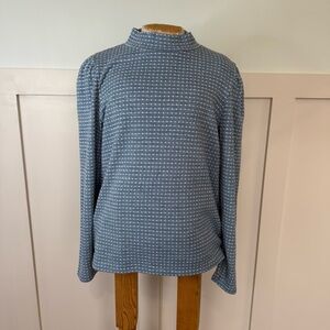 Madewell Jacquard Puff-Sleeve blue Mockneck Top Women’s XL Blue Cottage Core